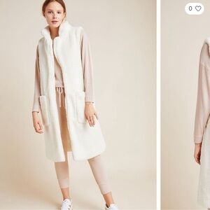NEW Saturday Sunday Anthropologie Maisie Sherpa Vest Long Ivory pockets